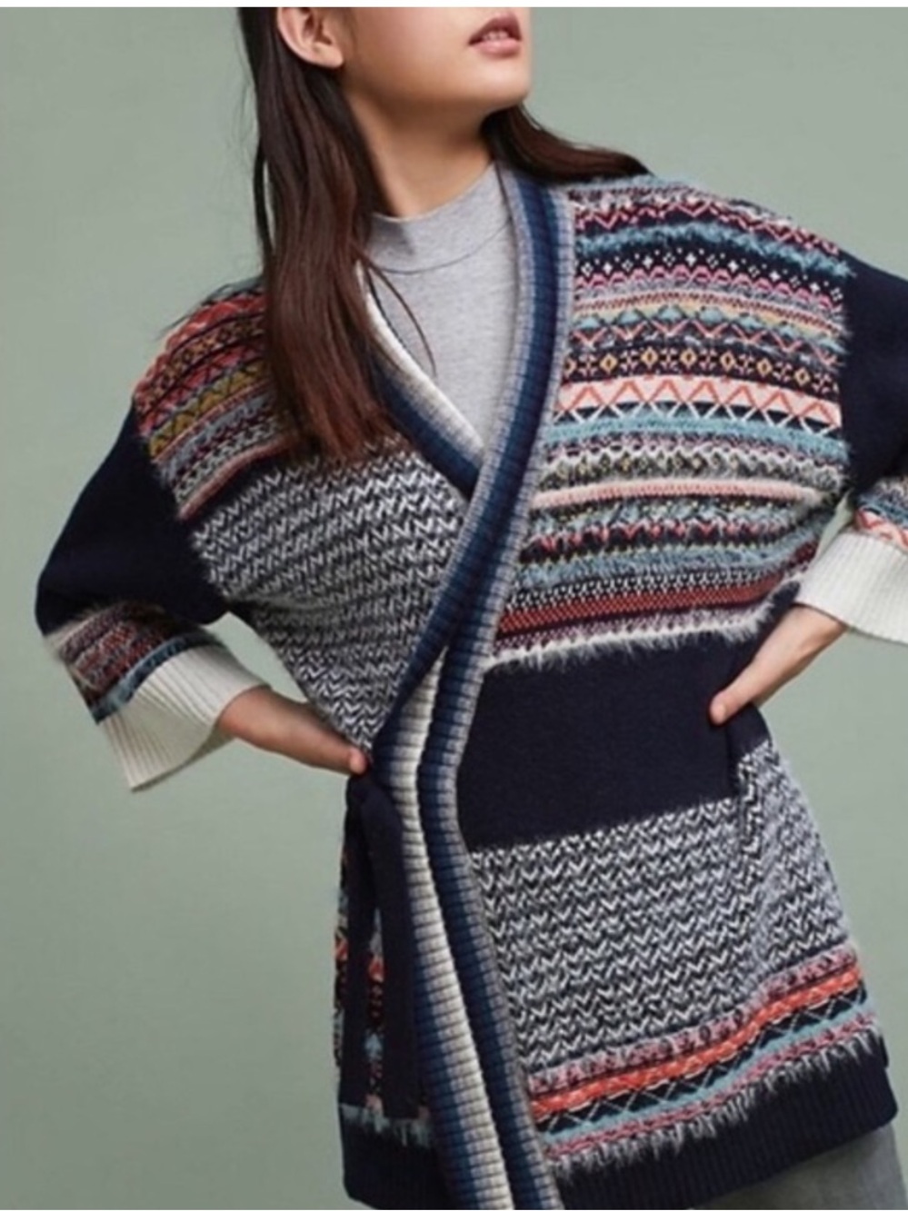Anthropologie Sleeping On Snow Kimono Fair Isle Wrap Cardigan Wool Cashmere